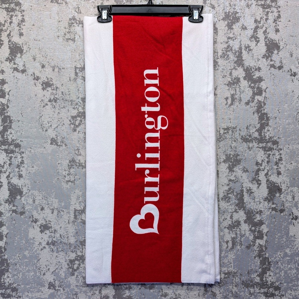 Burlington Red White Stripe Logo Beach Towel Pool Bath - Promo Towel